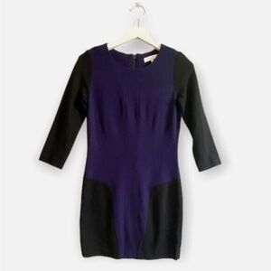 Sandro Paris Purple/Blue Black Colorblock Mini Dress 3/4 Sleeve Sz 1